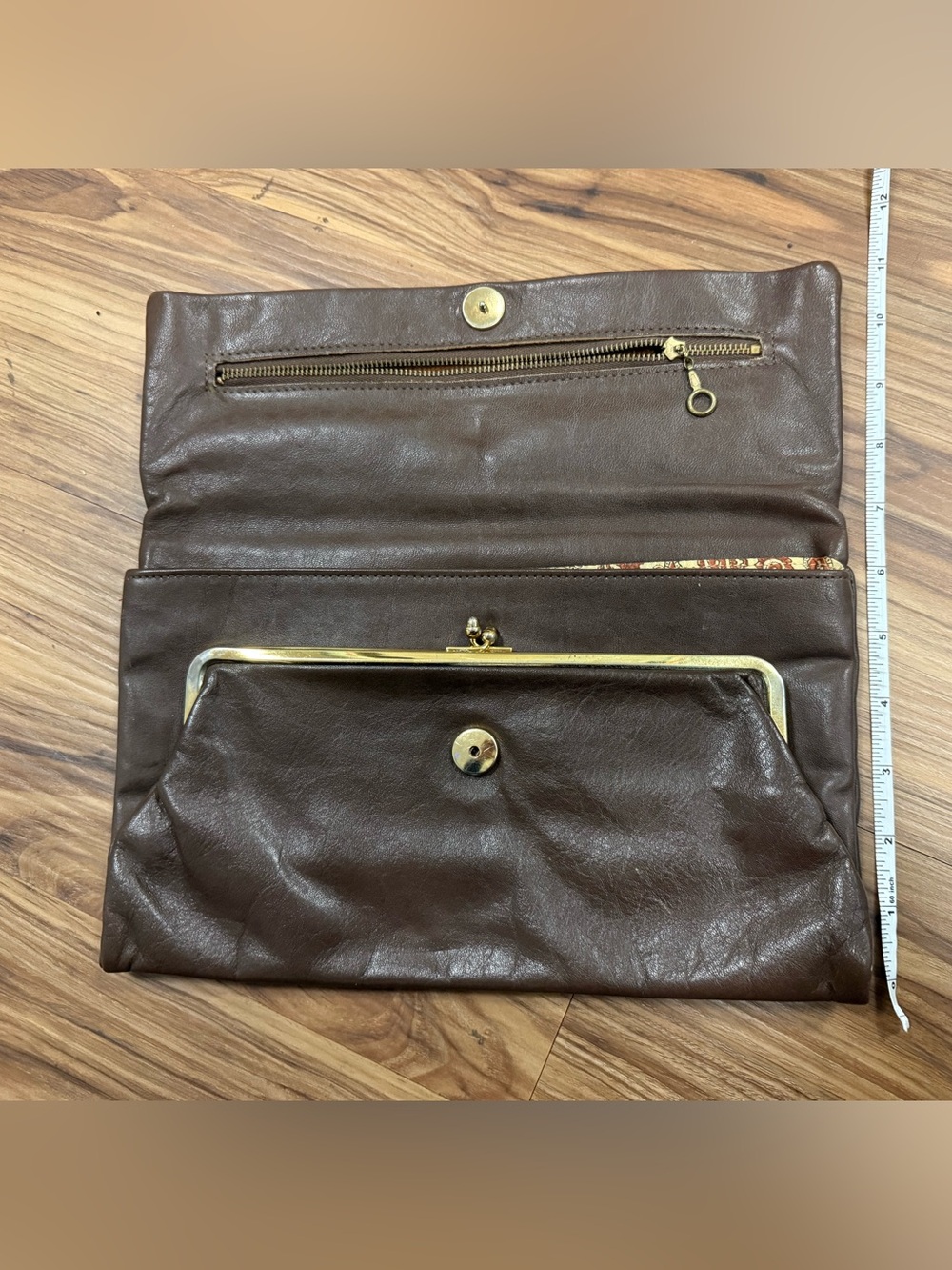 Hobo Int. -Vintage Oversized Foldover Frame Clutch Purse –Genuine Brown Leather